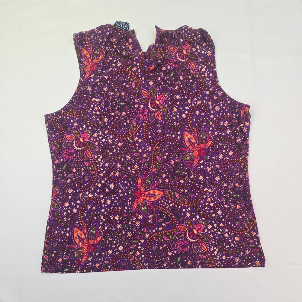 Chaps Classics Sleeveless Shell Women Large Purple Paisley Floral Mock Neck Top